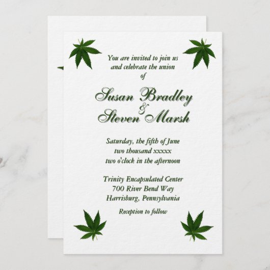 Iconisch groen blad op witte bruiloft uitnodiging (Voorkant / Achterkant)