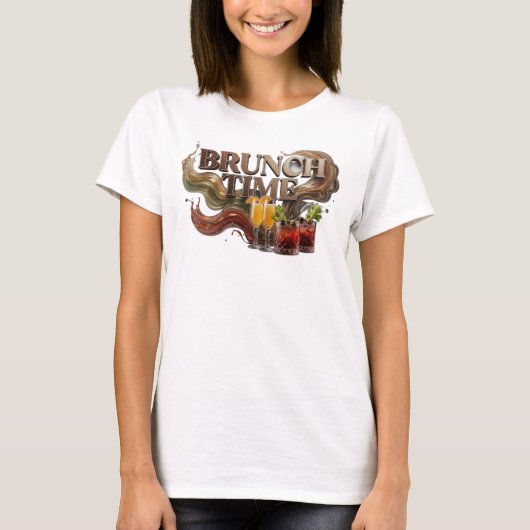 Iconisch oranje BRUNCH TIME tekst ontwerp T-shirt (Voorkant)