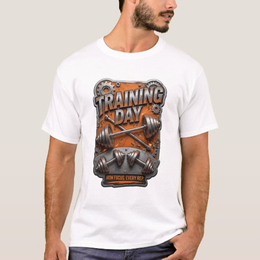 Iconisch oranje TRAINING DAY-shirtontwerp T-shirt (Voorkant)