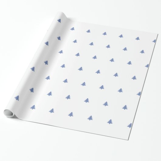 Iconisch patroon met blauwe en witte kerstboom cadeaupapier (Uitgerold)