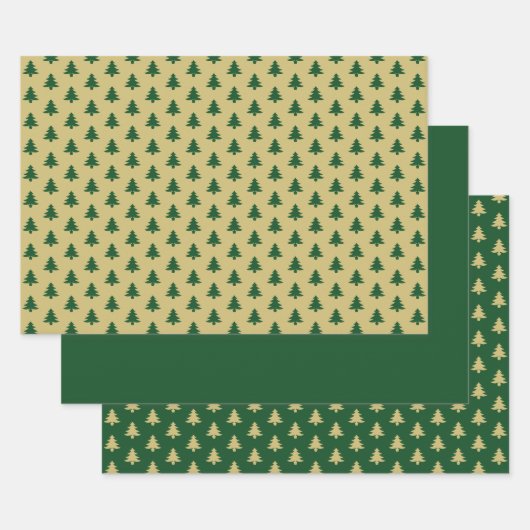 Iconisch patroon met groene of gouden kerstboom inpakpapier vel (Set)