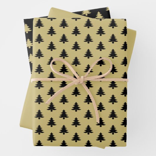 Iconisch patroon met zwarte/goudkerstboom inpakpapier vel (In situ)