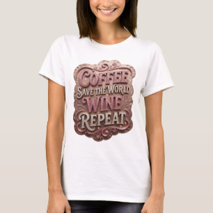 Iconisch Roze COFFIE SAVE THE WORLD WIJN HERHALEN  T-shirt