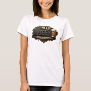 Iconisch roze I NEED A BEER tekst ontwerp T-shirt