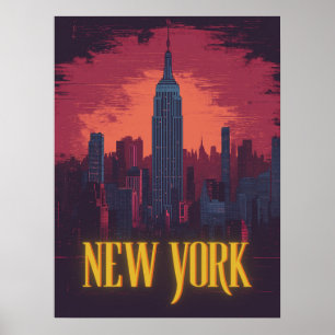 Iconisch stadsbeeld van New York - nachtelijke sky Poster