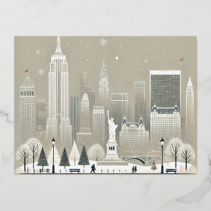 Iconisch standbeeld van de Vrijheid & NYC-sylhouet Folie Feestdagen Briefkaart
