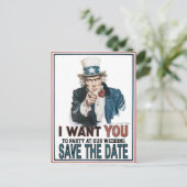 Iconisch  Uncle Sam Save The Date Aankondigingskaart (Staand voorkant)