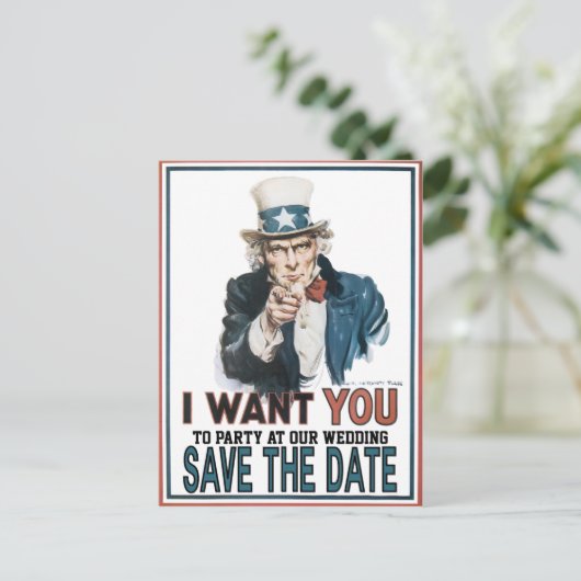 Iconisch  Uncle Sam Save The Date Aankondigingskaart (Staand voorkant)