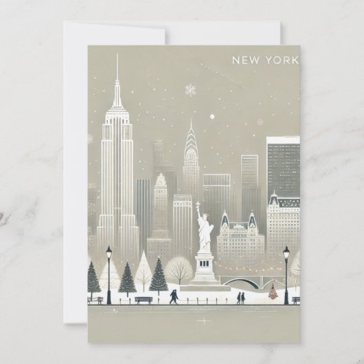 Iconisch Vrijheidsbeeld & NYC Skyline Holiday Bedankkaart (Voorkant)