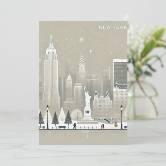 Iconisch Vrijheidsbeeld & NYC Skyline Holiday Bedankkaart (Staand voorkant)