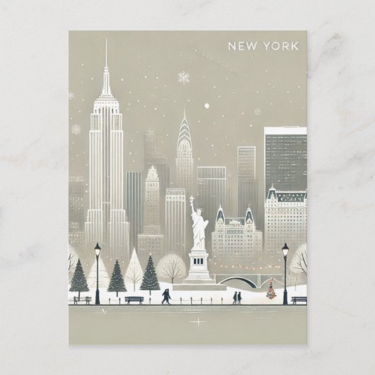 Iconisch Vrijheidsbeeld & NYC Skyline Holiday Briefkaart (Voorkant)