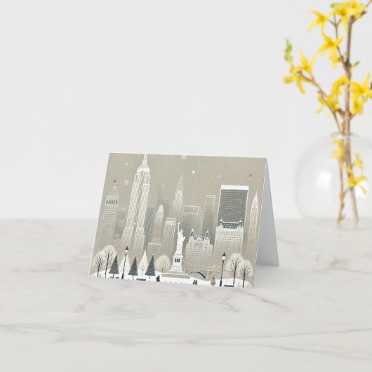 Iconisch Vrijheidsbeeld & NYC Skyline Holiday Kaart (Gele Bloem)