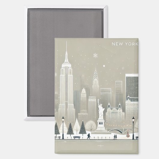 Iconisch Vrijheidsbeeld & NYC Skyline Holiday Magneet (Voorkant / Achterkant)