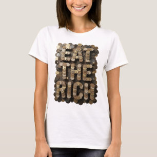 Iconisch zilver EAT THE RICH tekst ontwerp T-shirt