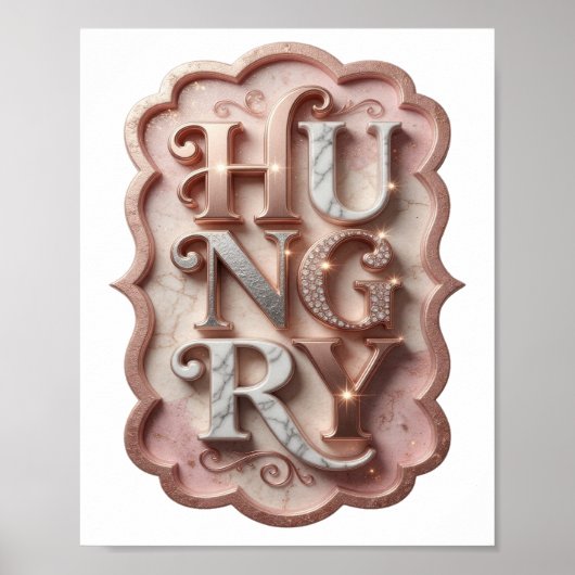 Iconisch Zilver HUNGRY Grafisch Ontwerp Poster (Voorkant)