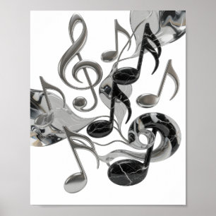 Iconisch zilver MUSIC IN MOTION-ontwerp Poster