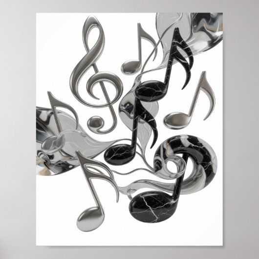 Iconisch zilver MUSIC IN MOTION-ontwerp Poster (Voorkant)