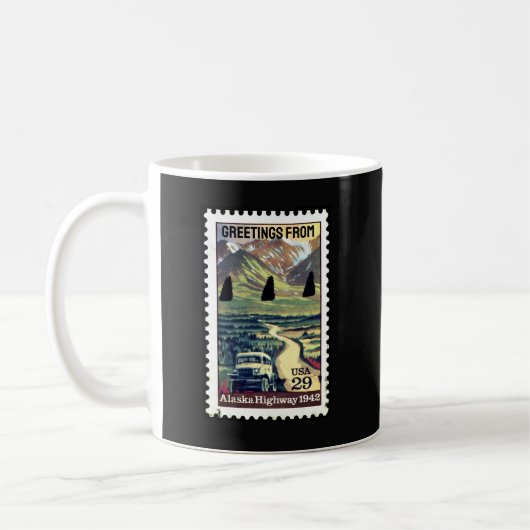 Iconische Alaska Highway Retro Stamp Coffee Mok (Links)