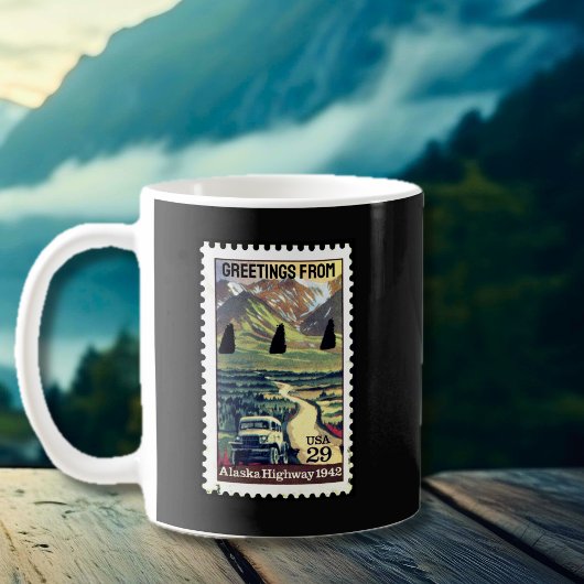 Iconische Alaska Highway Retro Stamp Coffee Mok
