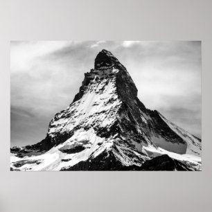 Iconische alpiene bergmatterhorn in het zwart en W Poster