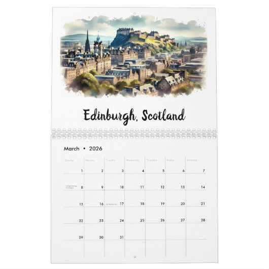 Iconische aquarel steden kalender (Mar 2026)