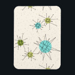 Iconische atoomstarbursts Flexibele magneet<br><div class="desc">Dit iconische Atomic Starbursts Flexible Magnet patroon beschikt over iconische atoomstarbursts. Dat klopt! De oude school, crèmekleurige achtergrond met gouden spikkels is de perfecte achtergrond voor de levendige turquoise, rustgevende selderij en kitschy peer groen gekleurde cirkels. De vlekken van kleur worden sporadisch geplaatst in verschillende maten met bedekkende zwarte V-vormige...</div>