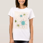 Iconische atoomStarbursts T-Shirt<br><div class="desc">Deze Iconische atoomStarbursts T-Shirt patroon kenmerkt iconische atomaire starbursts. Dat klopt! De oude school, crèmekleurige achtergrond met gouden spugen is de perfecte achtergrond voor de levendige turquoise, het kalkselderij en kitschy peren groene cirkels. De vlekken van kleur worden sporadisch geplaatst in diverse grootte met het bekleden van zwarte V gestormde...</div>