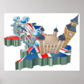 Iconische bezienswaardigheden Londen UK Kaart Brit Poster (Voorkant)