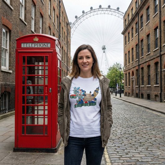 Iconische bezienswaardigheden Londen UK Kaart Brit T-shirt