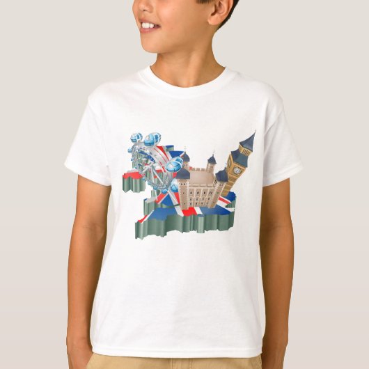 Iconische bezienswaardigheden Londen UK Kaart Brit T-shirt (Voorkant)