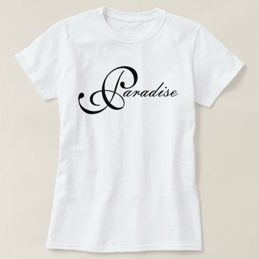 Iconische chic en minimale Paradise-script T-shirt (Design voorkant)