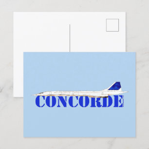 Iconische Concorde Jet met Bold Blue Typography Briefkaart