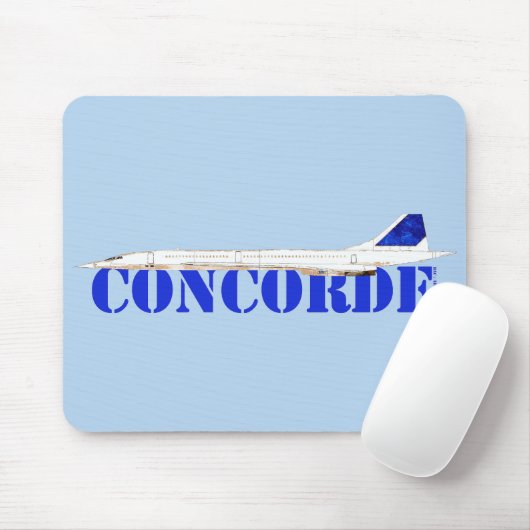 Iconische Concorde Jet met Bold Blue Typography Muismat (Met muis)