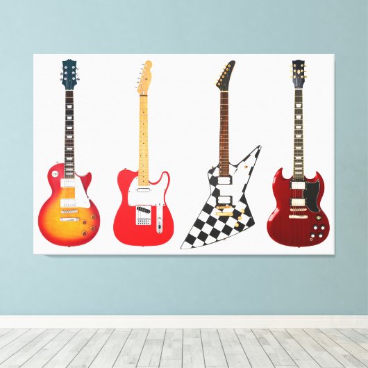 ICONISCHE ELEKTRISCHE GITAREN 32x48 Canvas Afdruk (Insitu (Houten vloer))