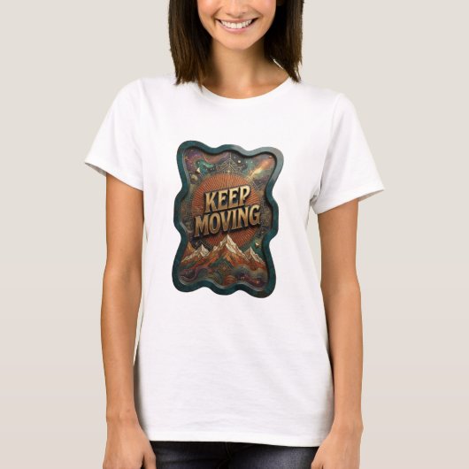 Iconische Gouden KEEP MOVING Statement T-shirt (Voorkant)