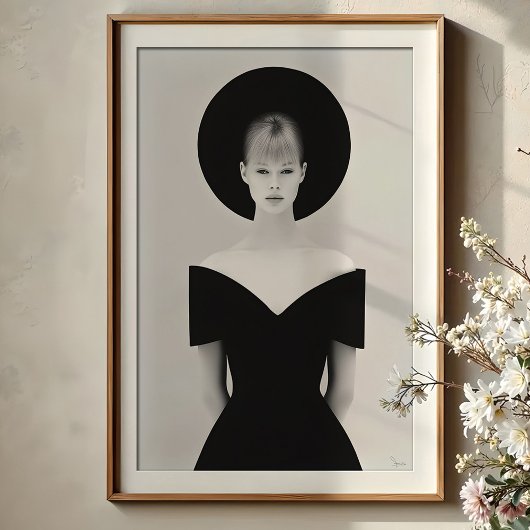 Iconische Halo: Chic zwart Pet monochroom portret Poster