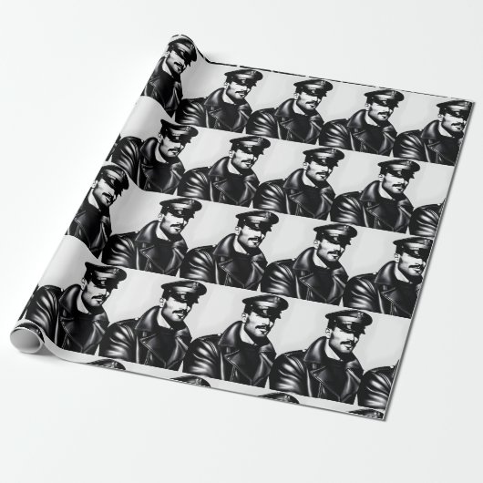 Iconische LGBTQ Gay Leather Daddy Wrapping Paper Cadeaupapier (Uitgerold)