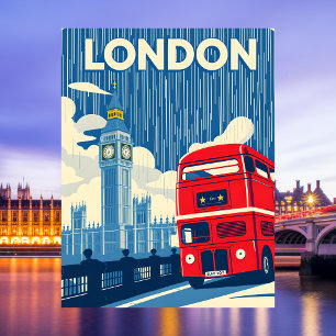 Iconische Londen UK Rode Dubbeldekker Bus Reis Briefkaart