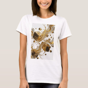 Iconische oranje GOUDEN KUBUS EN VLOEISTOF SPATTEN T-shirt