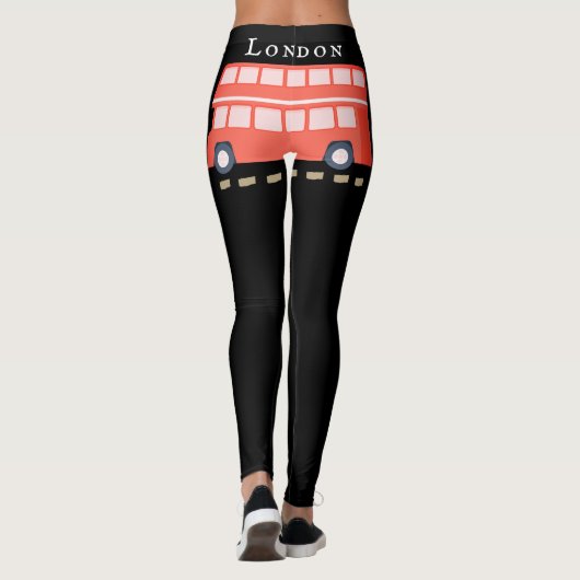 Iconische Red London Bus Zwart Mode Leggings (Achterkant)