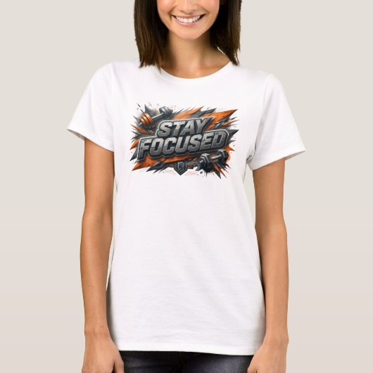 Iconische Roze STAY FOCUSED 3D-tekstkunst T-shirt (Voorkant)