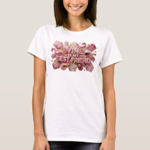 Iconische Roze WIJN IS MIJN BÈSTE VRIEND Artistiek T-shirt