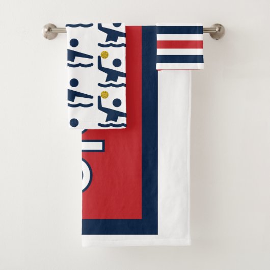 Iconische waterpolospeler in navelblauw handdoekse bad handdoek (Insitu)
