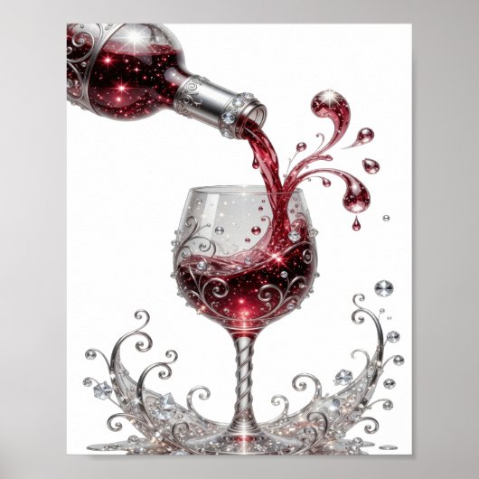 Iconische Zilveren RODE WIJN Poster (Voorkant)