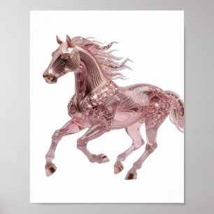 Iconische Zilveren ROSE GOLD PAARD 3D Tekst Kunst Poster