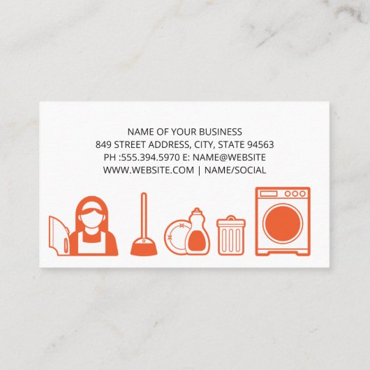 Icons voor reinigingsdiensten | Schoonmaakstof Visitekaartje (Achterkant)