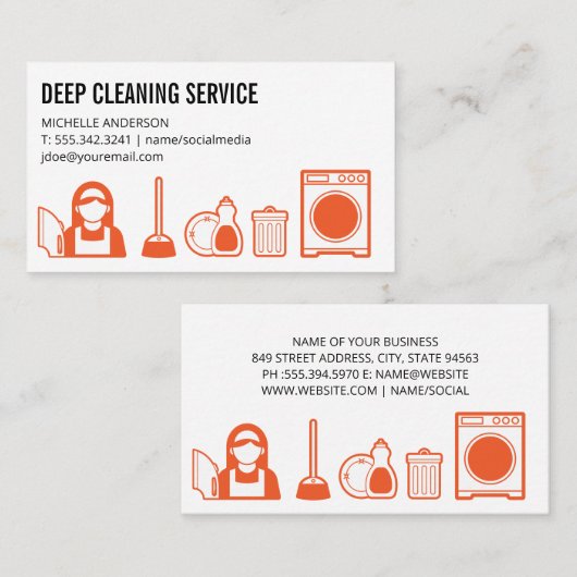 Icons voor reinigingsdiensten | Schoonmaakstof Visitekaartje (Voorkant / Achterkant)