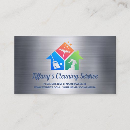 Icons voor reinigingsservice | Metaal Visitekaartje (Voorkant)