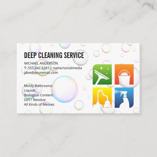 Icons voor reinigingsservice | Zeepbellen Visitekaartje (Voorkant)