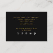 Icons voor stijlvolle zwarte & goudmonogram social visitekaartje (Achterkant)